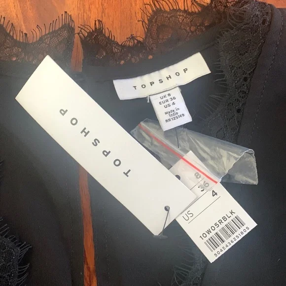 Topshop Mini Dress Size 4 Sheer Black Long Sleeve V-Neck Pleated Tiered NWT! $75 - Picture 6 of 16